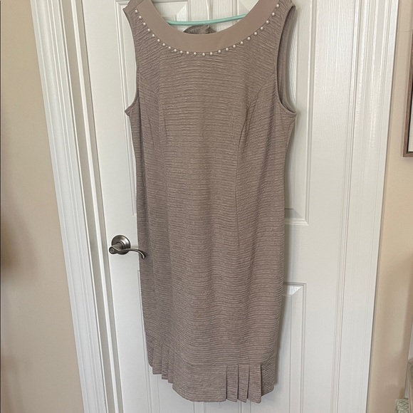 Pearl-Trim Taupe Dress and Jacket Set - Women’s Wedding Occasion - Picture 5 of 10